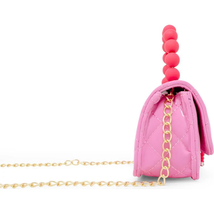 Pearl Handle Message Charm Handbag - Hot Pink - Image 2
