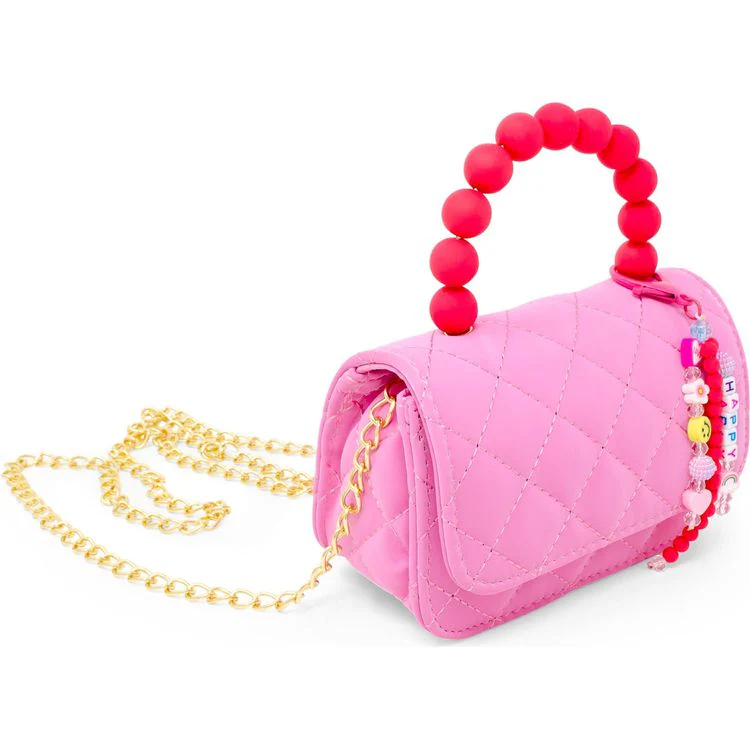 Pearl Handle Message Charm Handbag - Hot Pink - Image 3