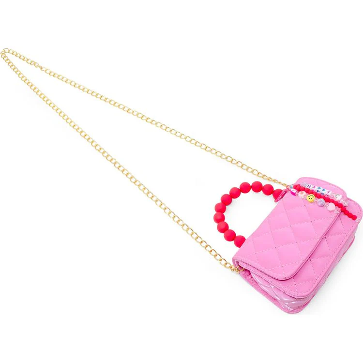 Pearl Handle Message Charm Handbag - Hot Pink - Image 4