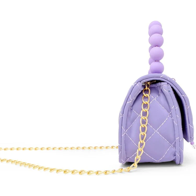 Pearl Handle Message Charm Handbag - Purple - Image 2