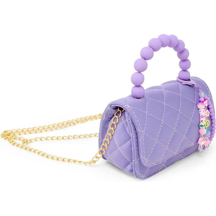 Pearl Handle Message Charm Handbag - Purple - Image 3