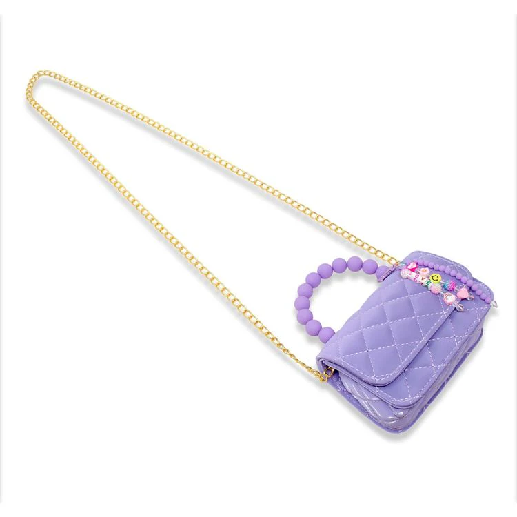 Pearl Handle Message Charm Handbag - Purple - Image 4