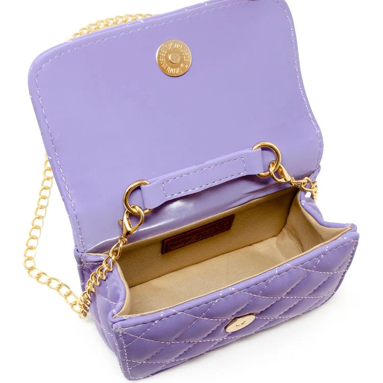 Pearl Handle Message Charm Handbag - Purple - Image 5