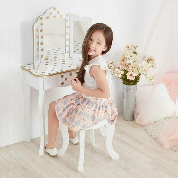 Polka Dot Gisele Play Vanity Set - White/Gold - Image 2