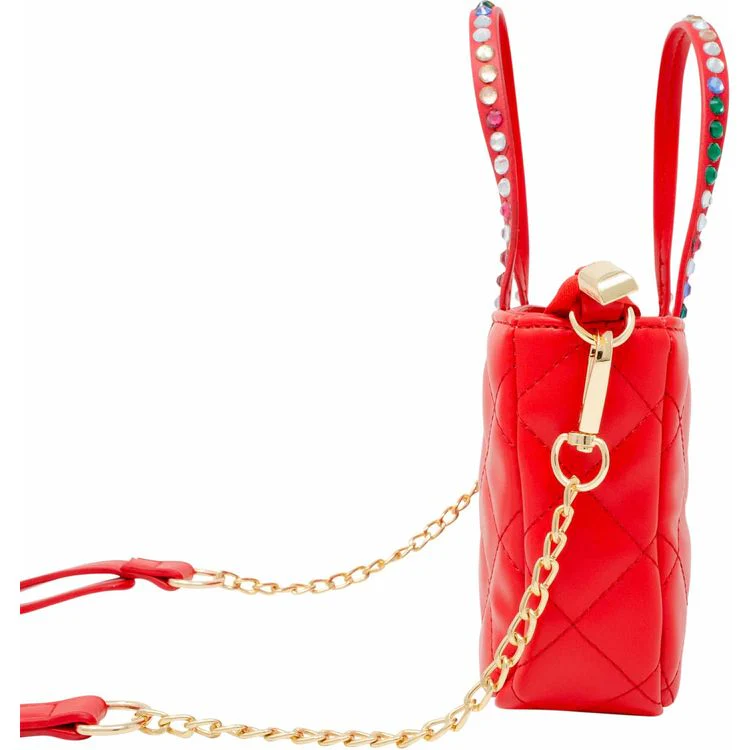 Quilted Rhinestone Tote Bag - Red - Image 2