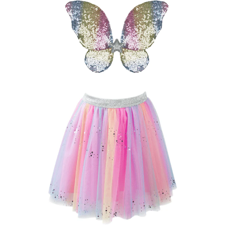 Rainbow Sequins Skirt with Wings & Wand - Size 4-6 Years