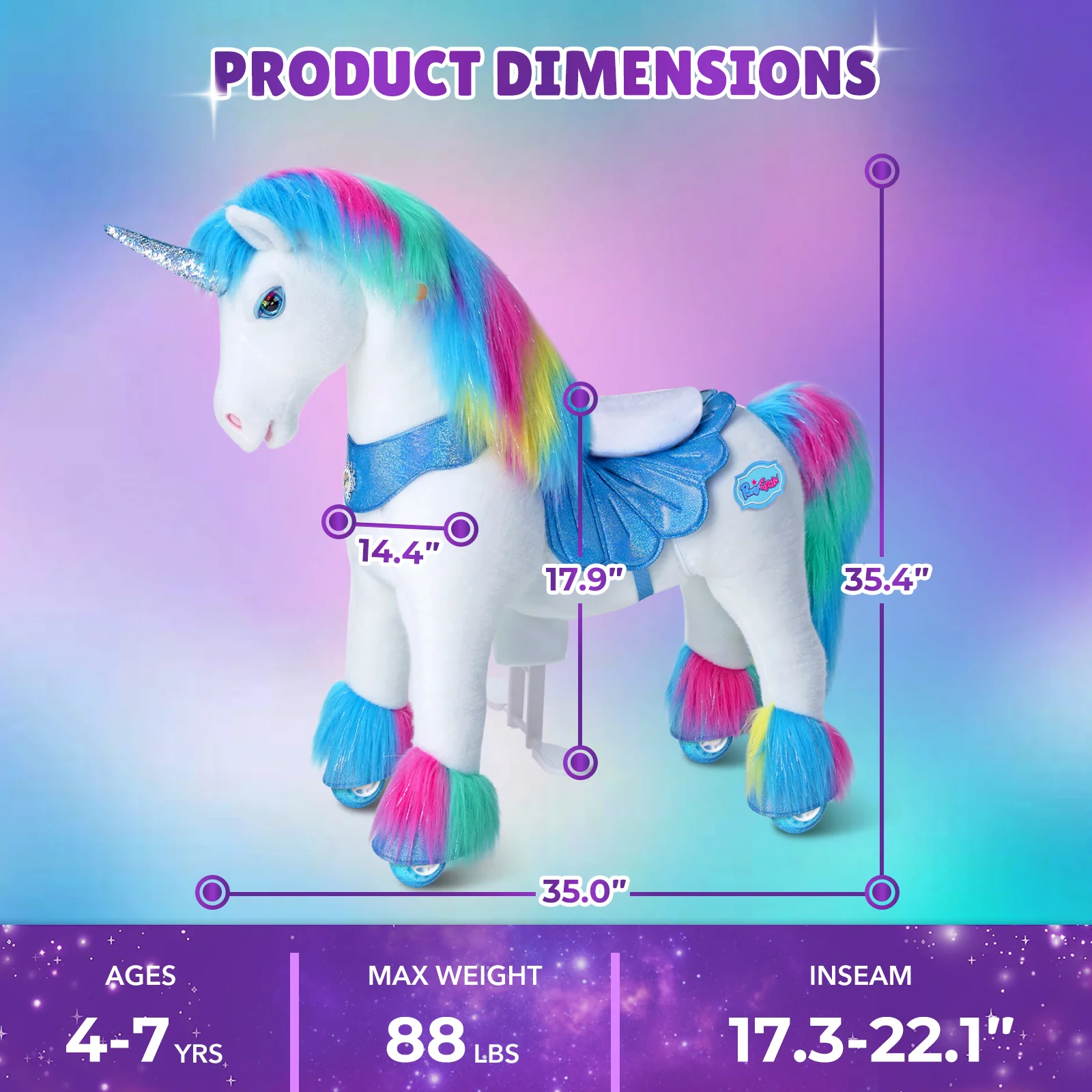 Rainbow Unicorn Model Y Ride on Toy - 4-7 Years - Image 7