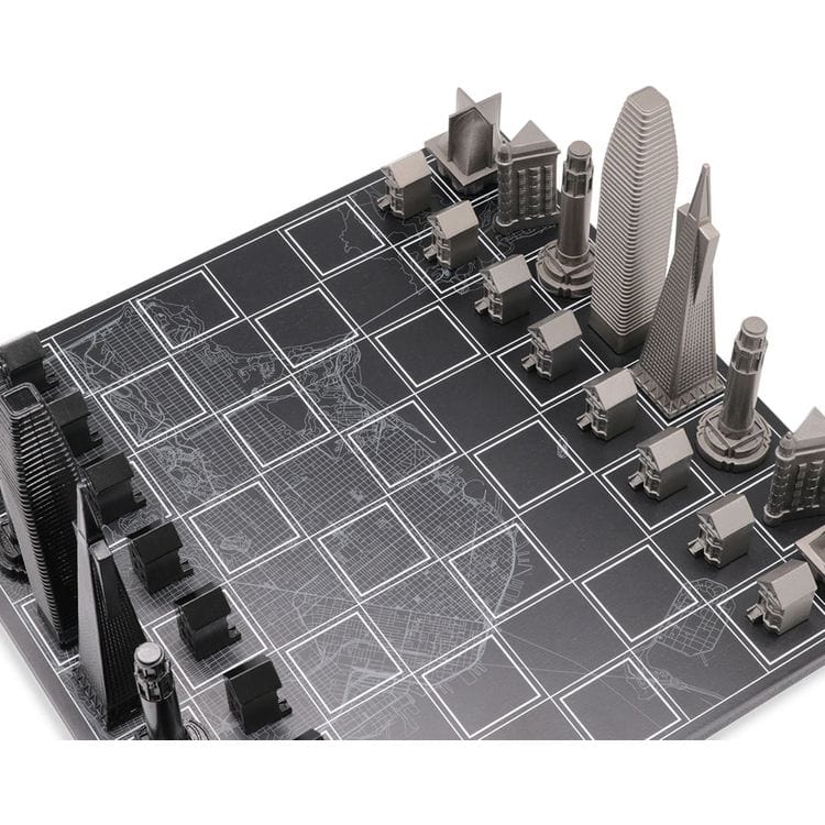 San Francisco Edition Stainless Steel Chess Set with Wood Map Board - Image 3