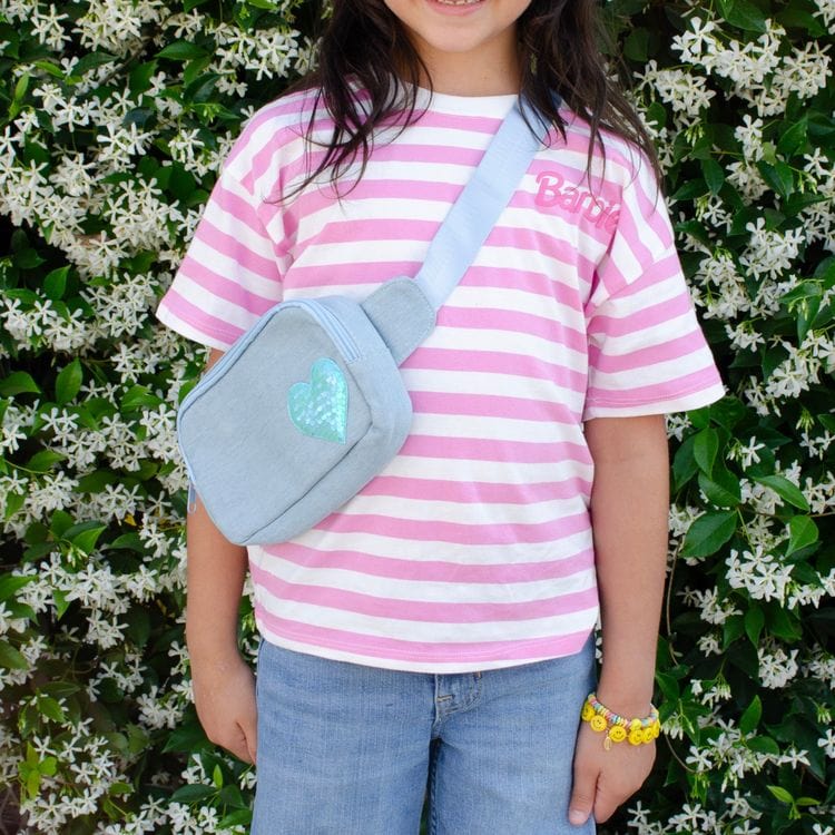 Sequin Heart Belt Bag for Kids - Blue (Denim) - Image 2