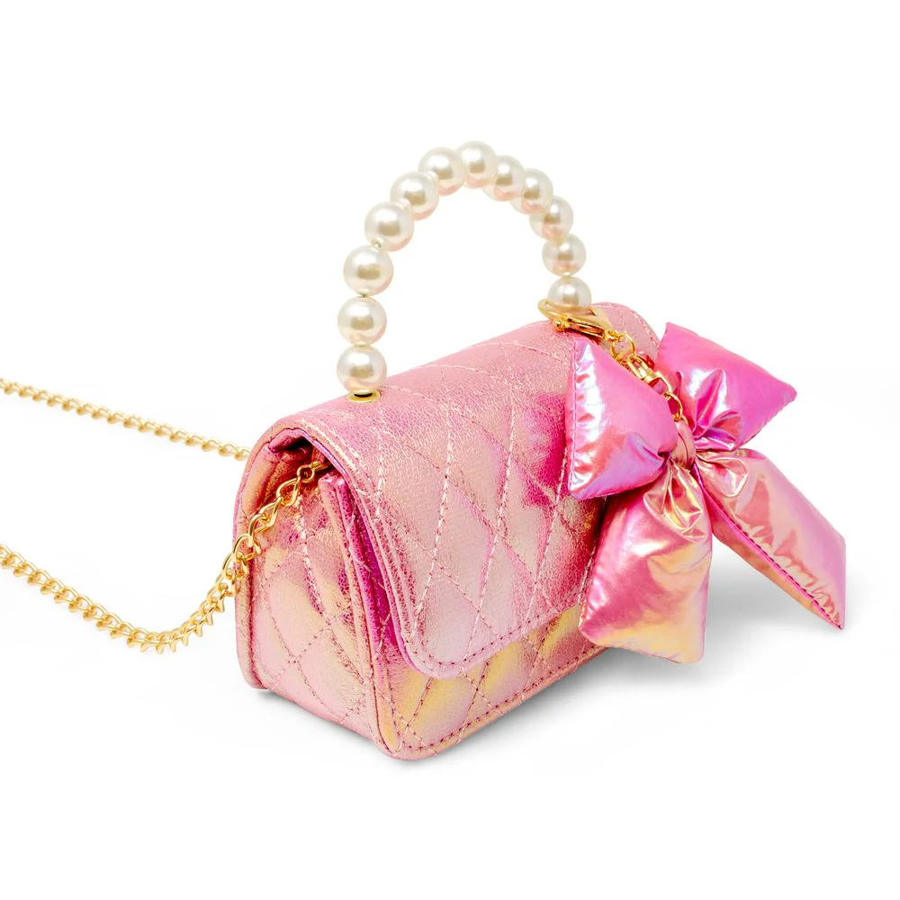 Shiny Quilted Fluffy Bow Handbag - Hot Pink - Image 2
