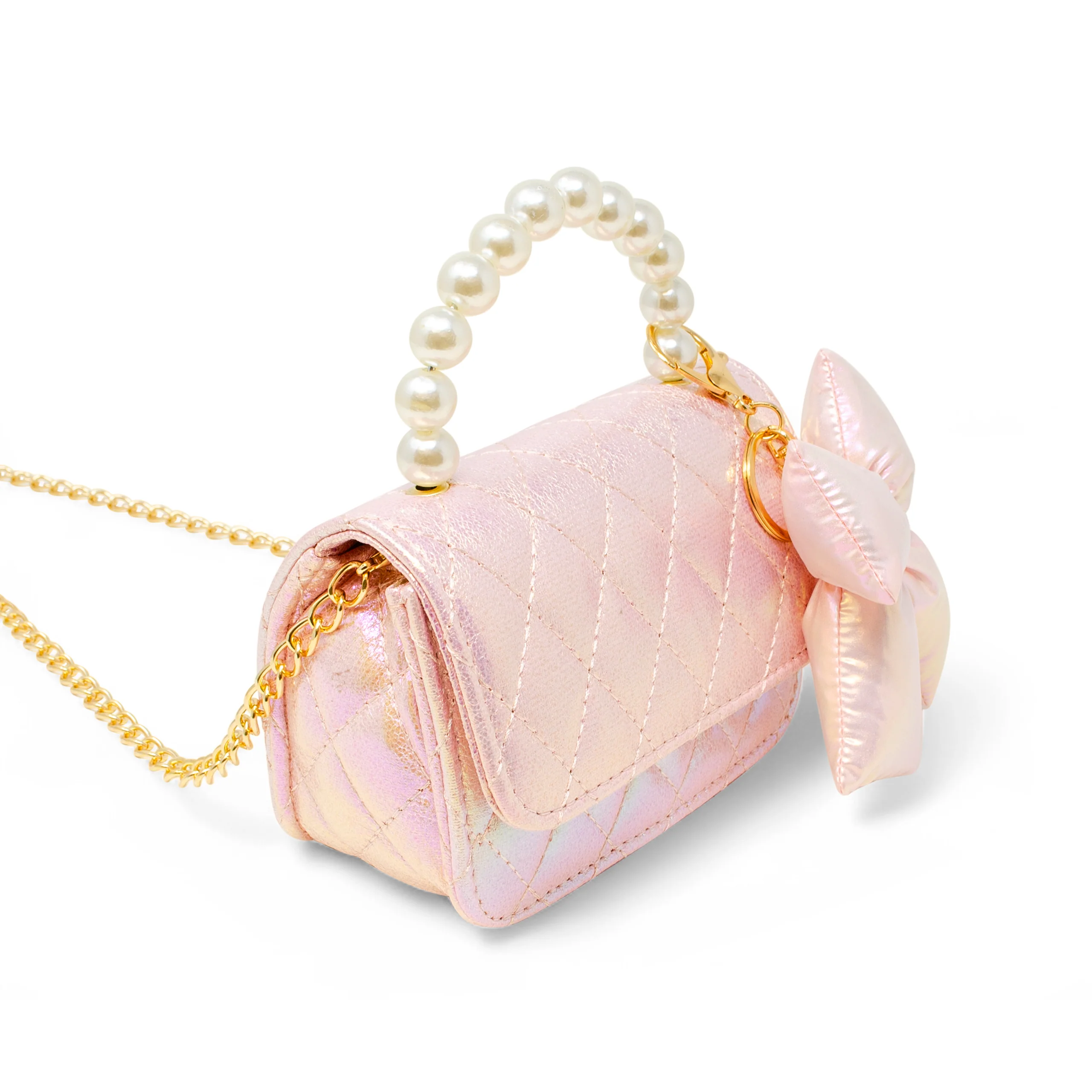 Shiny Quilted Fluffy Bow Handbag - Pink - Image 2