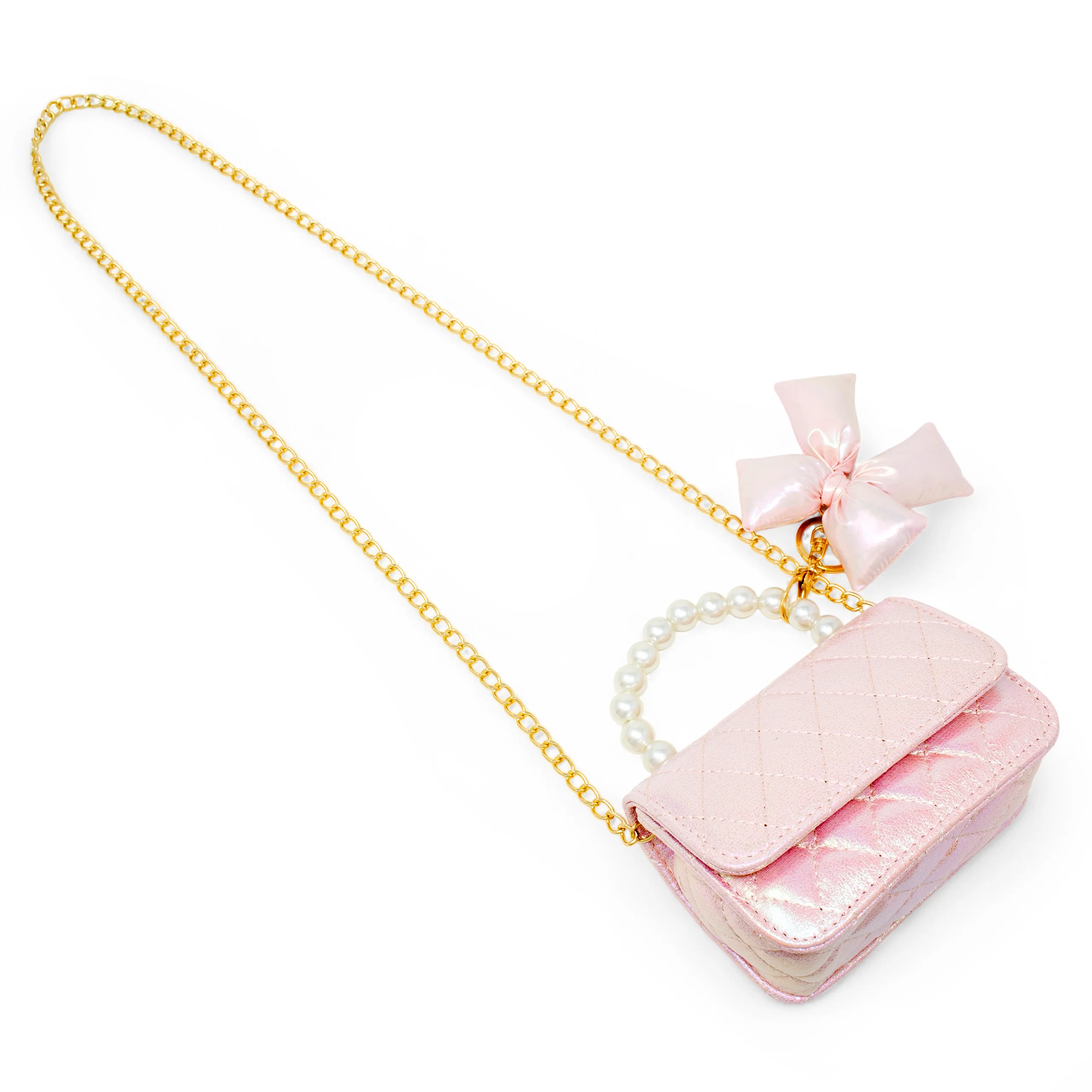 Shiny Quilted Fluffy Bow Handbag - Pink - Image 5