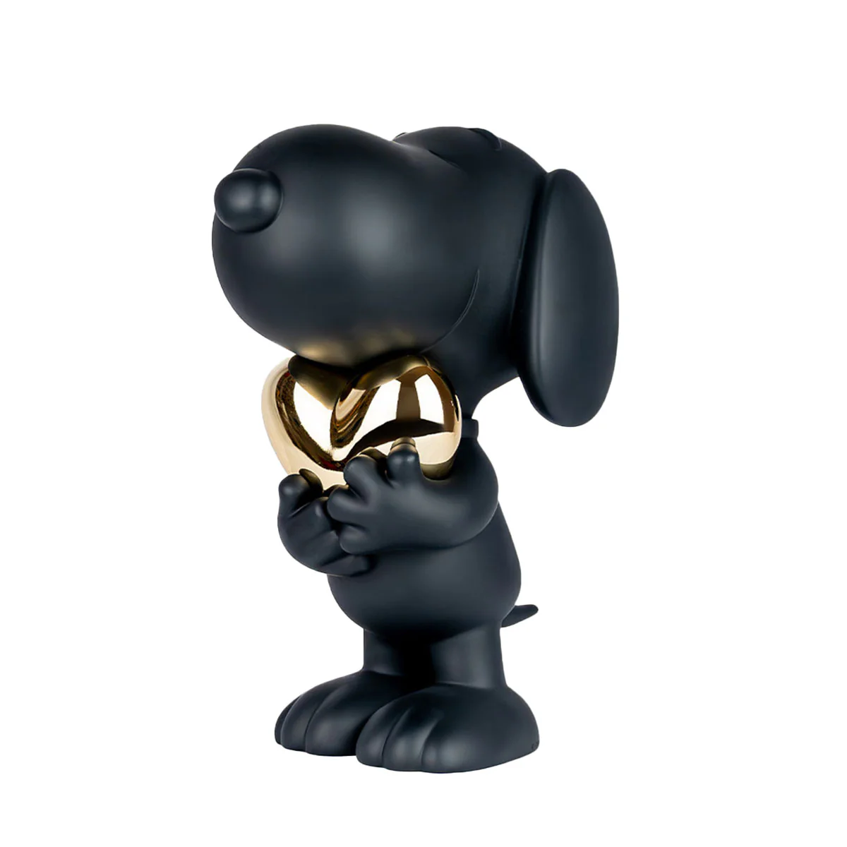 Snoopy Matte Black Figure with Chrome Gold Heart - 21.6"