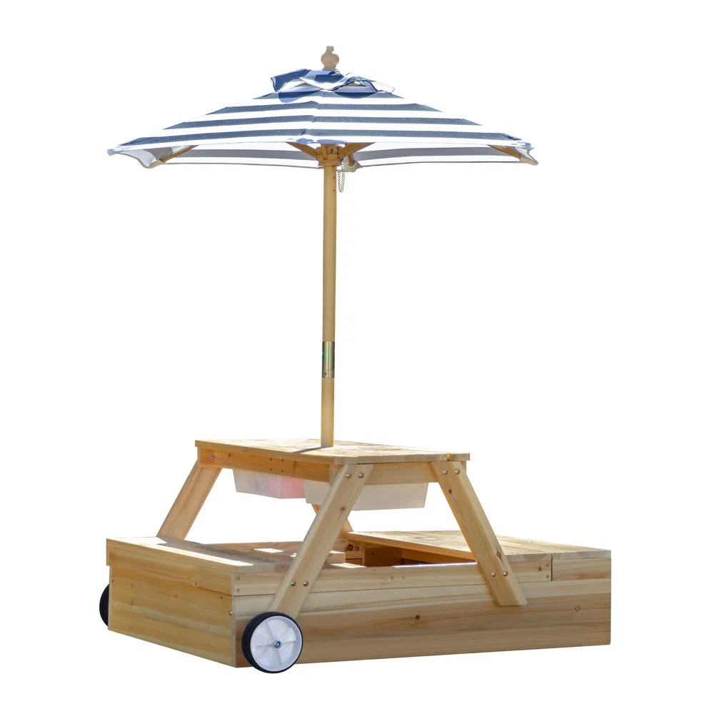Sorrento Wooden 2-in-1 Picnic Table with Sandbox & Umbrella - Image 4