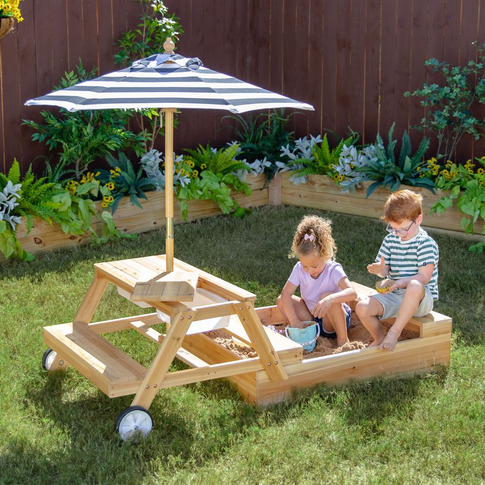 Sorrento Wooden 2-in-1 Picnic Table with Sandbox & Umbrella - Image 5