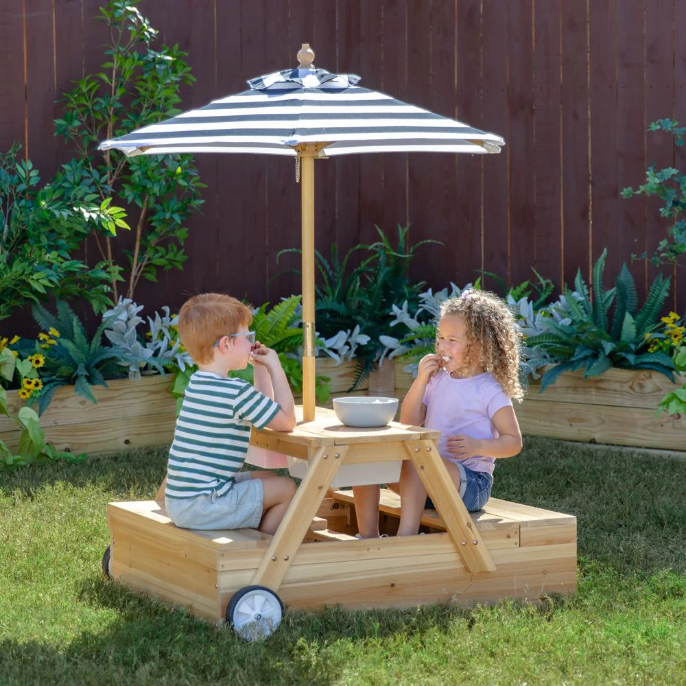Sorrento Wooden 2-in-1 Picnic Table with Sandbox & Umbrella - Image 6