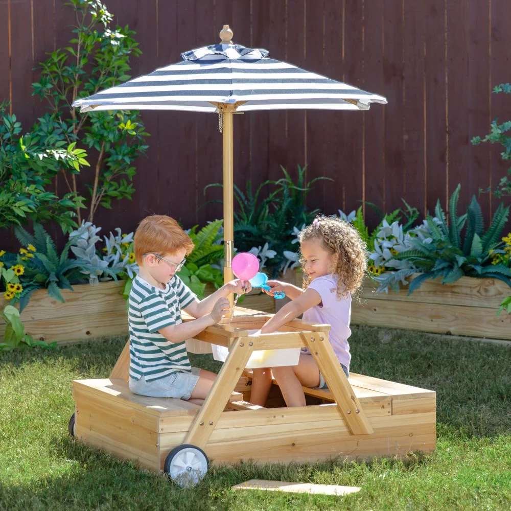Sorrento Wooden 2-in-1 Picnic Table with Sandbox & Umbrella - Image 7