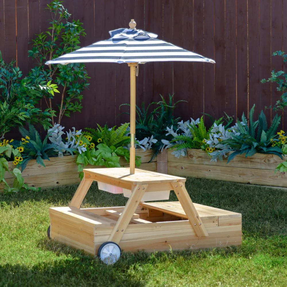 Sorrento Wooden 2-in-1 Picnic Table with Sandbox & Umbrella - Image 8