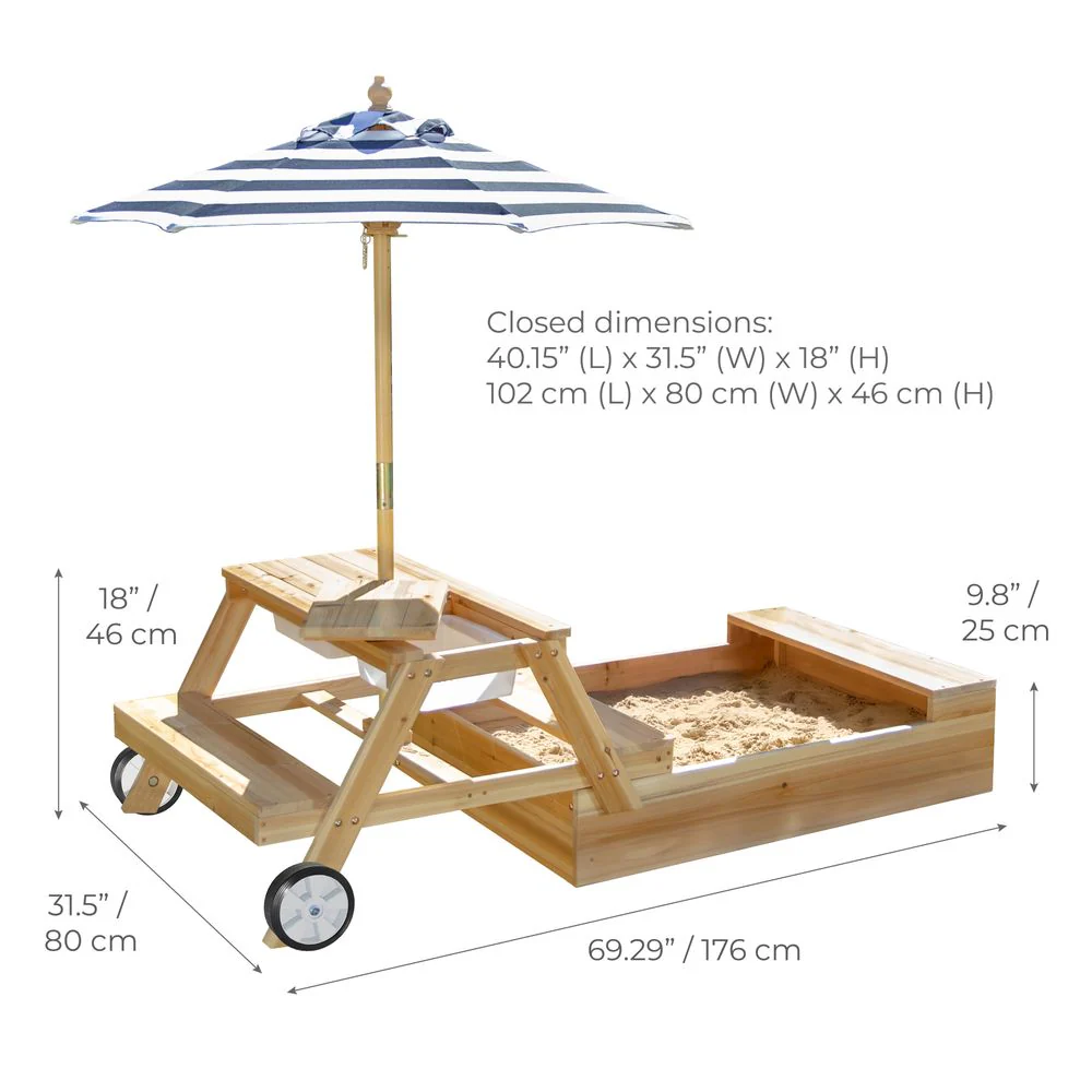 Sorrento Wooden 2-in-1 Picnic Table with Sandbox & Umbrella - Image 9