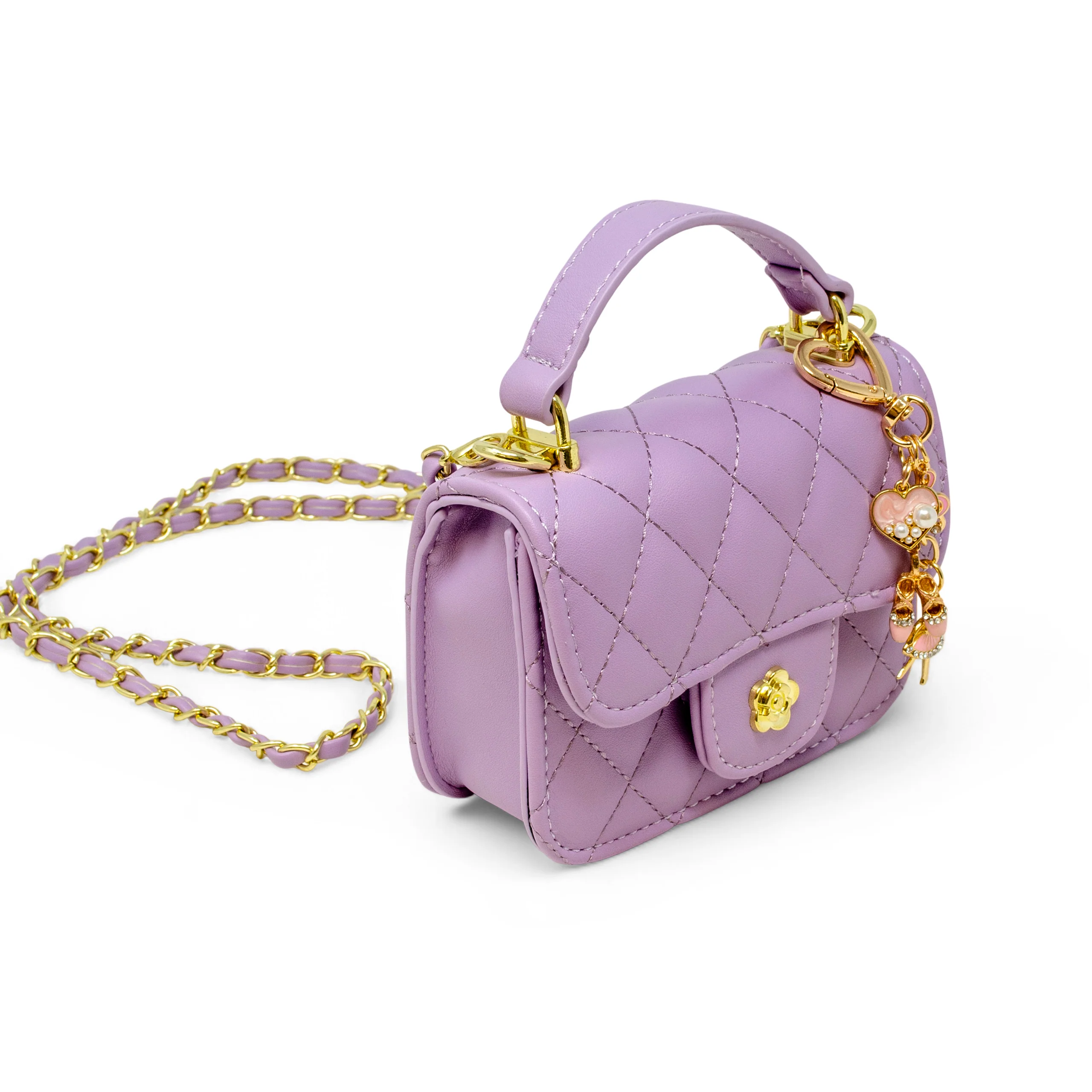Tiny Quilted Ballet Charm Handbag - Purple - Image 2