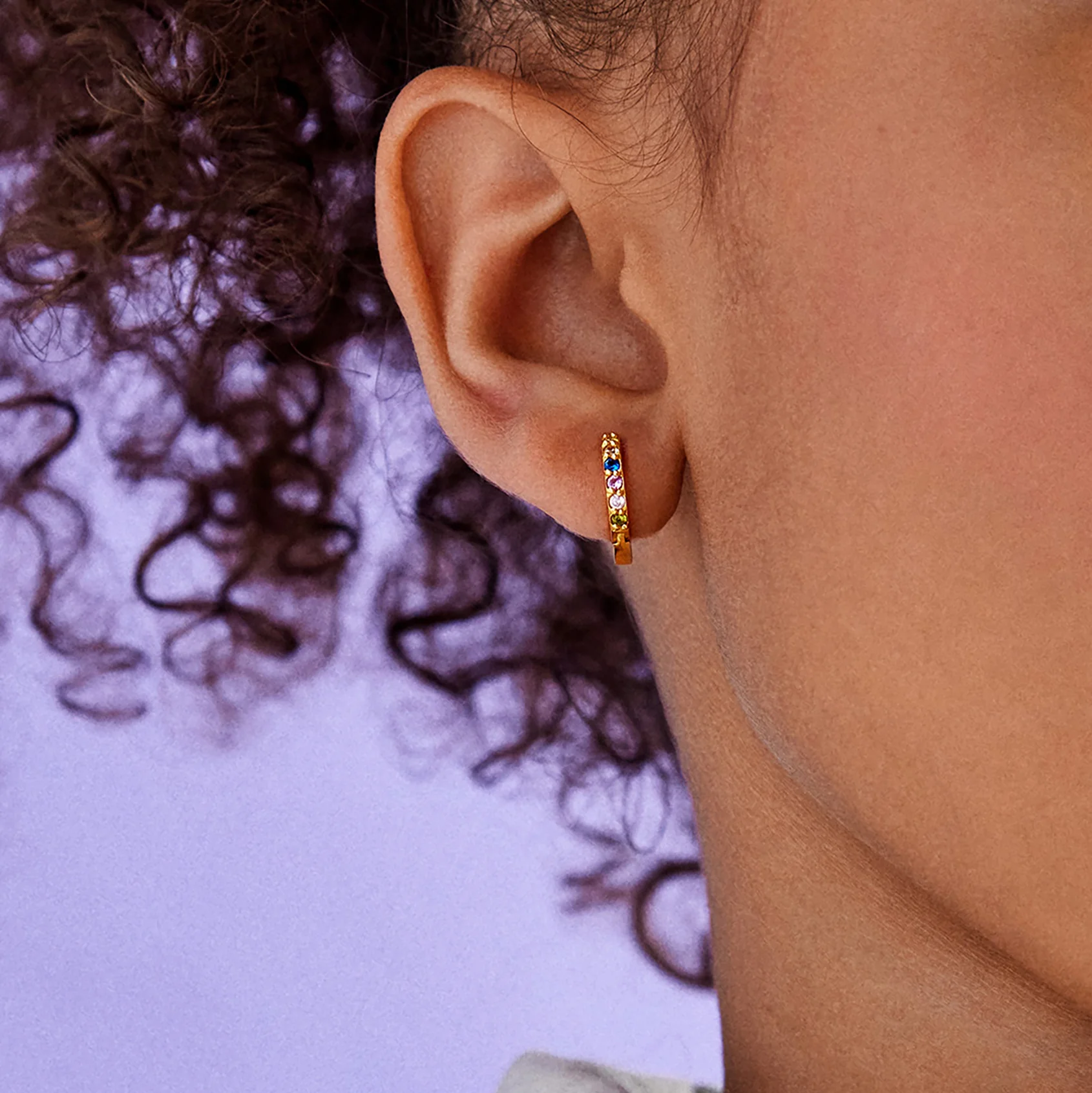 Tori 18K Gold Kids' Rainbow Huggie Hoop Earrings - Image 2