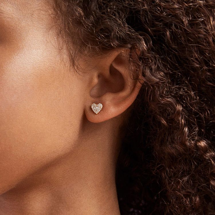 Whole Lotta Heart 18K Gold Kids' Earrings - Pavé - Image 2