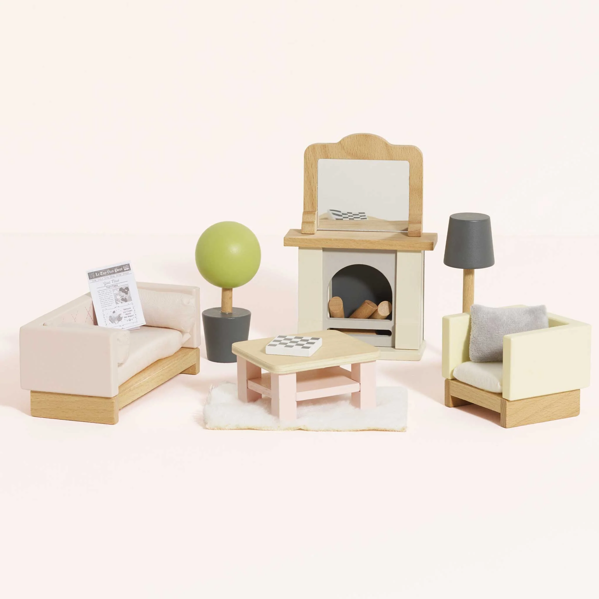 Wooden Dollhouse Living Room Furniture Set - 19 Pieces - Image 2