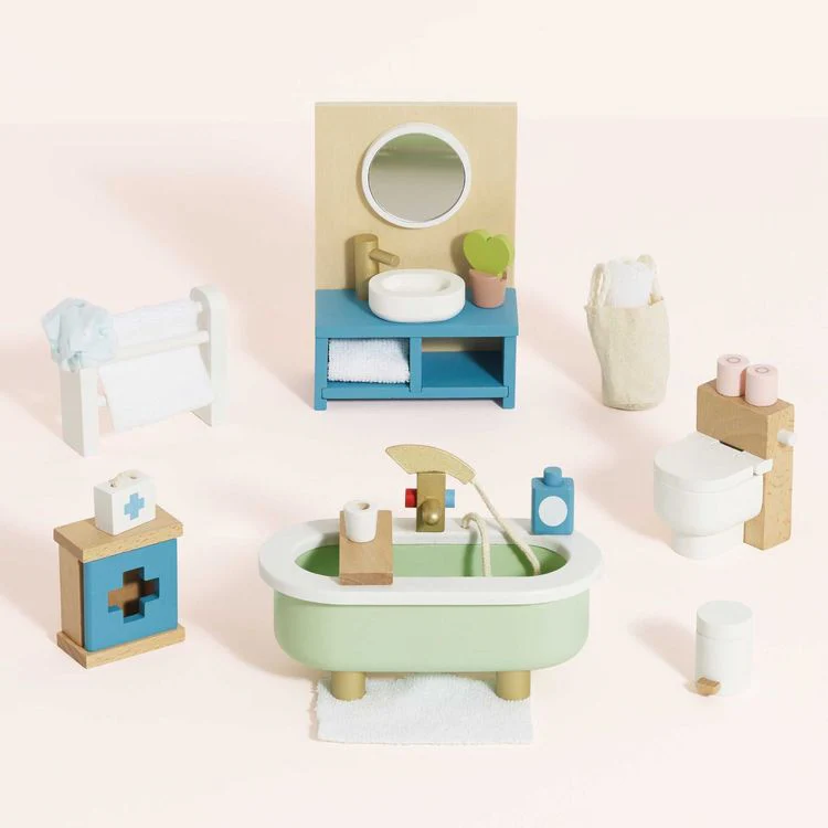 Wooden Dollhouse 19 Piece Bathroom Furniture Set - Image 2