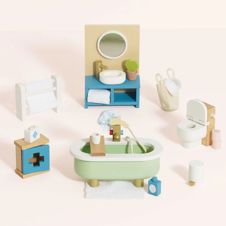 Wooden Dollhouse 19 Piece Bathroom Furniture Set - Image 5