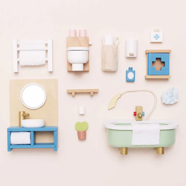Wooden Dollhouse 19 Piece Bathroom Furniture Set - Image 6