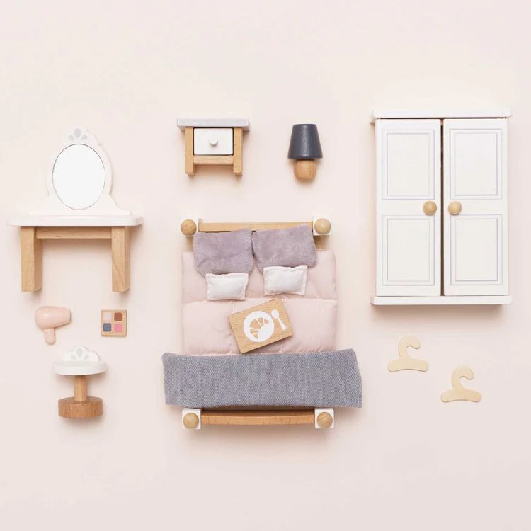 Wooden Dollhouse Bedroom Furniture Set - 19 Pieces - Image 2