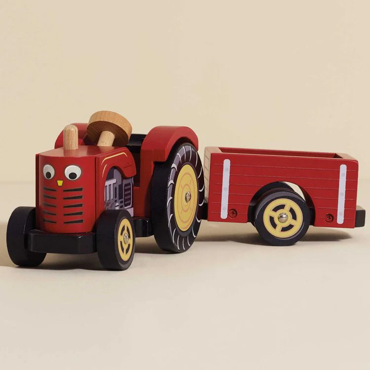 Wooden Farmyard Tractor & Trailer Toy - Image 3