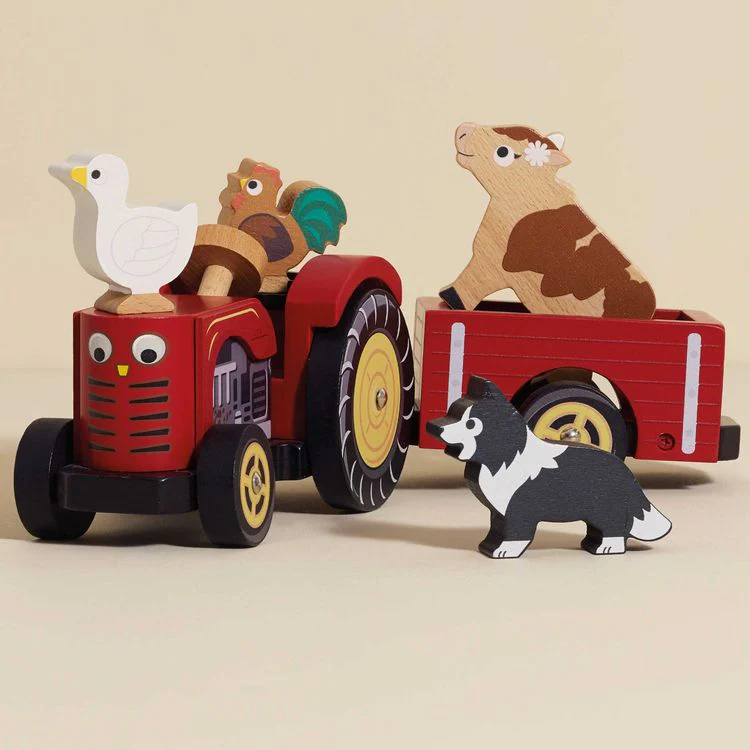 Wooden Farmyard Tractor & Trailer Toy - Image 4
